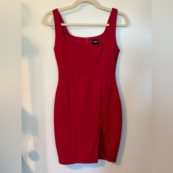 NUDE Bold Red Square Neck Sleeveless Date Night Party Mini Dress- Size Small - Picture 2 of 7
